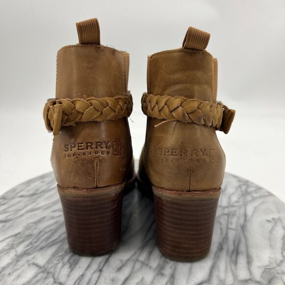 Sperry Womens 7.5 Brown Booties Top Sider Cognac Liberty Leather Shackle Buckle - Picture 5 of 11